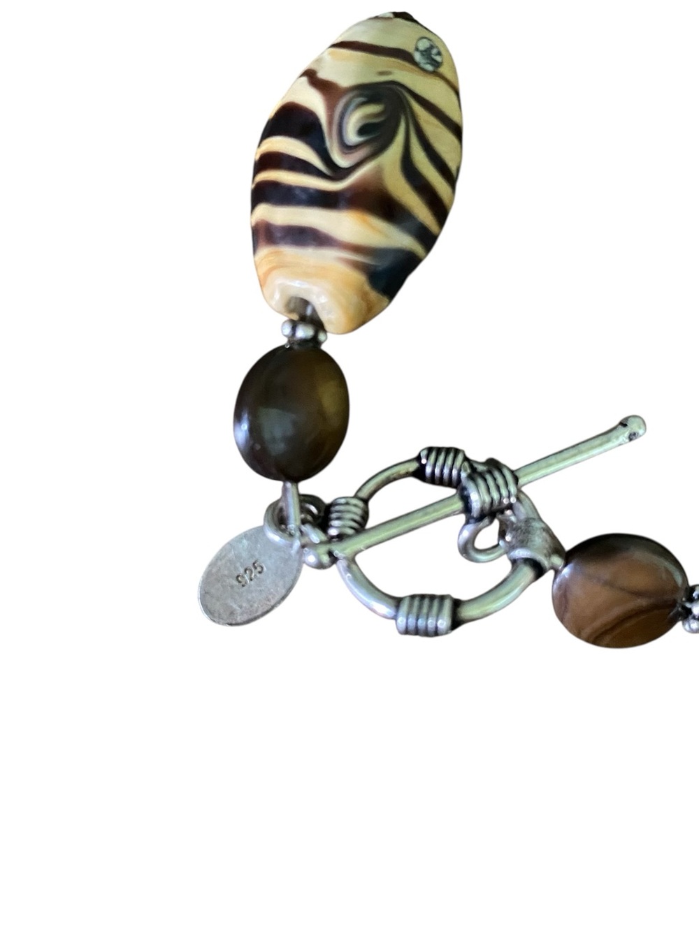 Donna Dressler Sterling Silver Agate Tigers Eye Bracelet Chocolate Brown Swirl - Picture 5 of 8